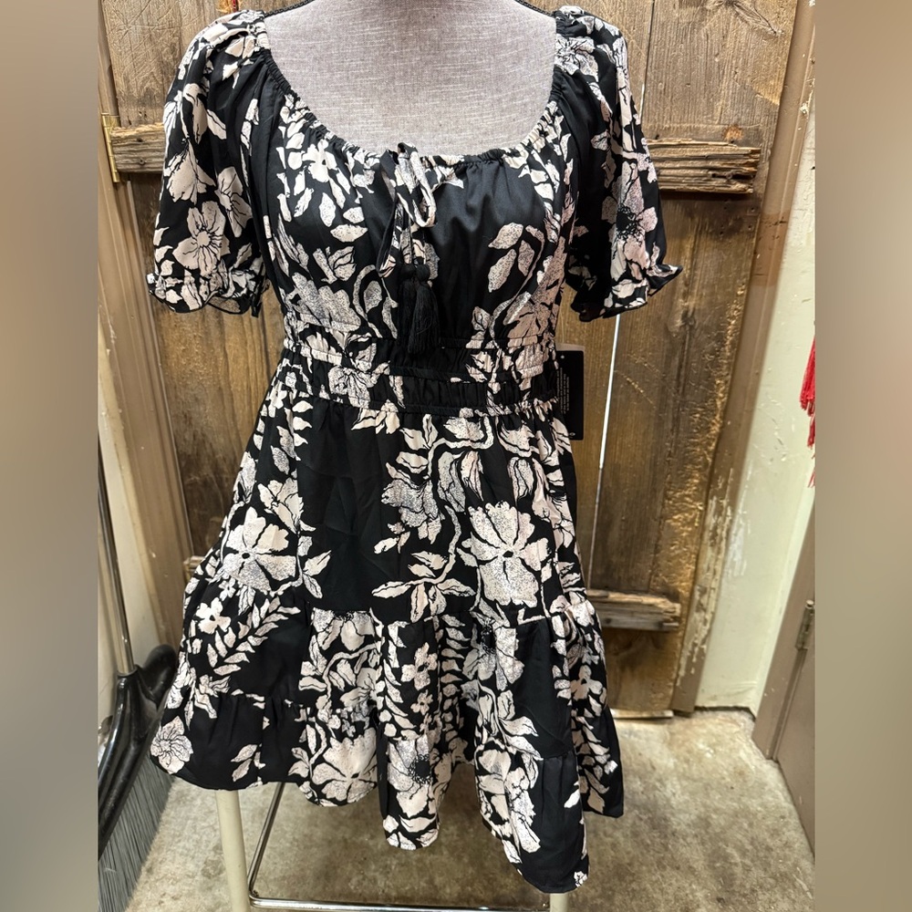 Blush Black and White Floral Dress